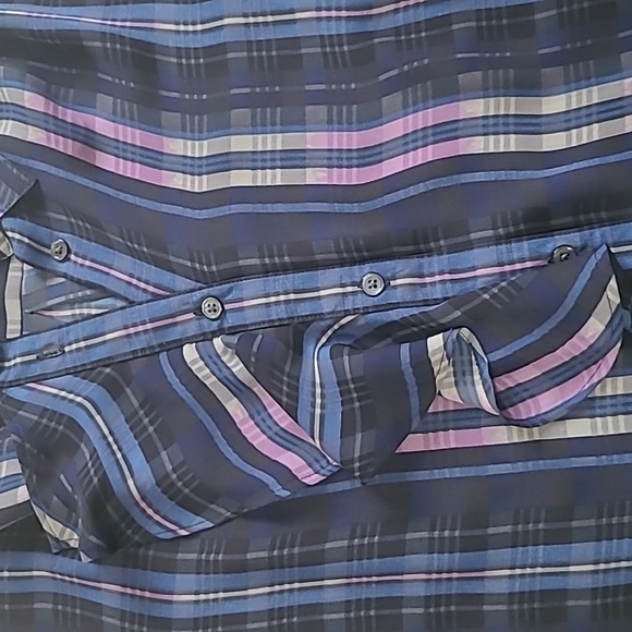 Banana Republic Navy Plaid 'Dillon' Ruffle Long Sleeve Blouse - Size M - Picture 2 of 6